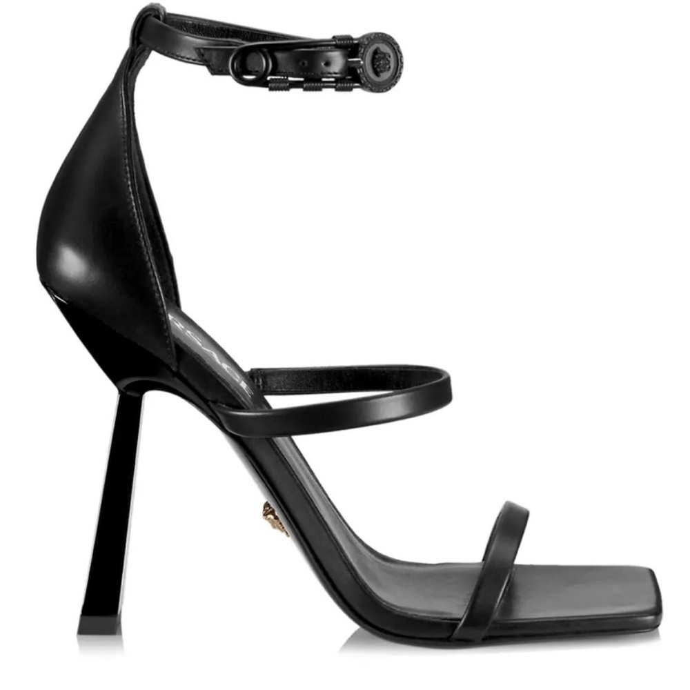 VERSACE BLACK SAFETY PIN BUCKLE HEELS